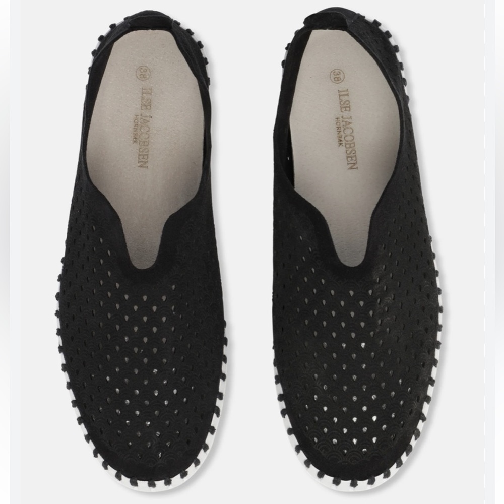 Ilse Jacobsen Tulip Black Perforated Slip On Sneakers Shoes Women Sz 36 US 6
